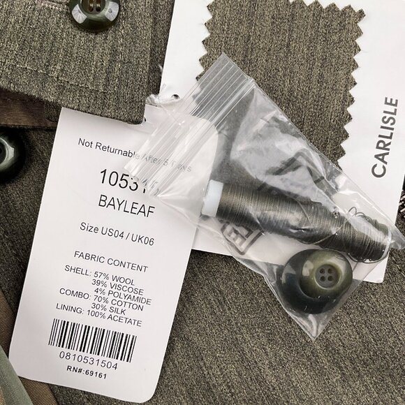 Carlise Suit Women Jacket 4/Pants 8 Green Bronze Zipper 2pc Wool Silk NWT VTG - Picture 9 of 16